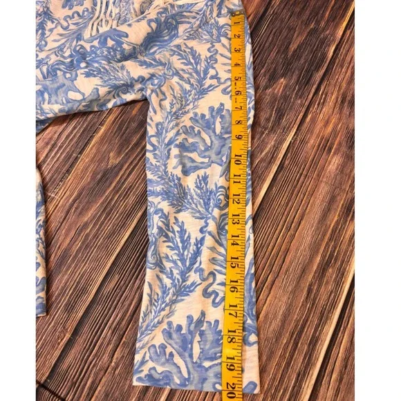 Lilly Pulitzer Kaia Tunic Top Womens M Blue Aqua Coral Cotton V-Neck Soutache - Picture 7 of 12